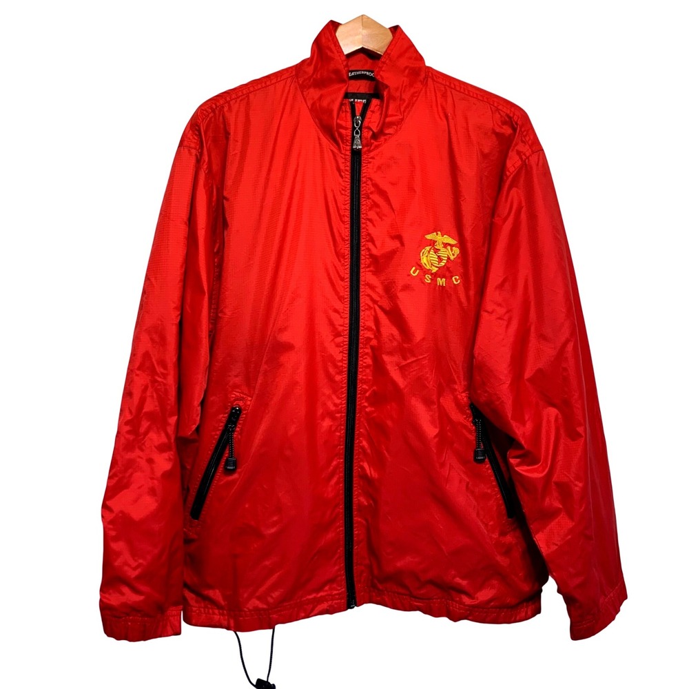 Weatherproof USMC Marines Windbreaker‎ Jacket Mens Medium Red Full Zip Ripstop